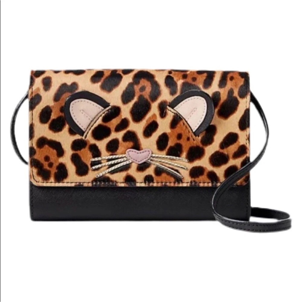 Women's Black Kate Spade Run Wild Leopard Summer Crossbody Bag NWT